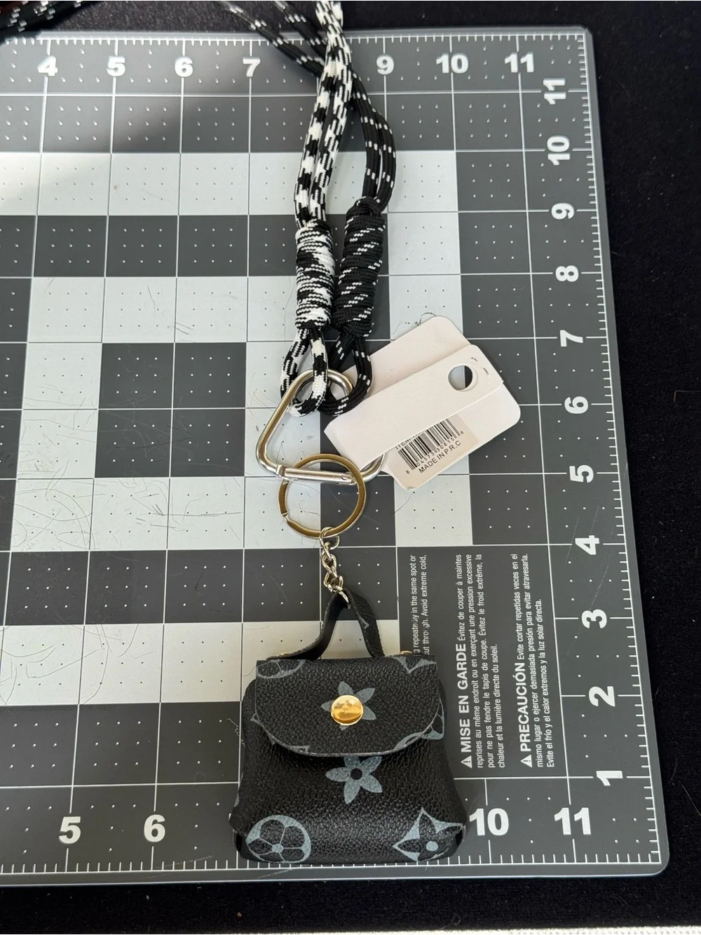 Mini Monogram Print Black Faux Leather Micro Mini Bag Keychain Bag Charm